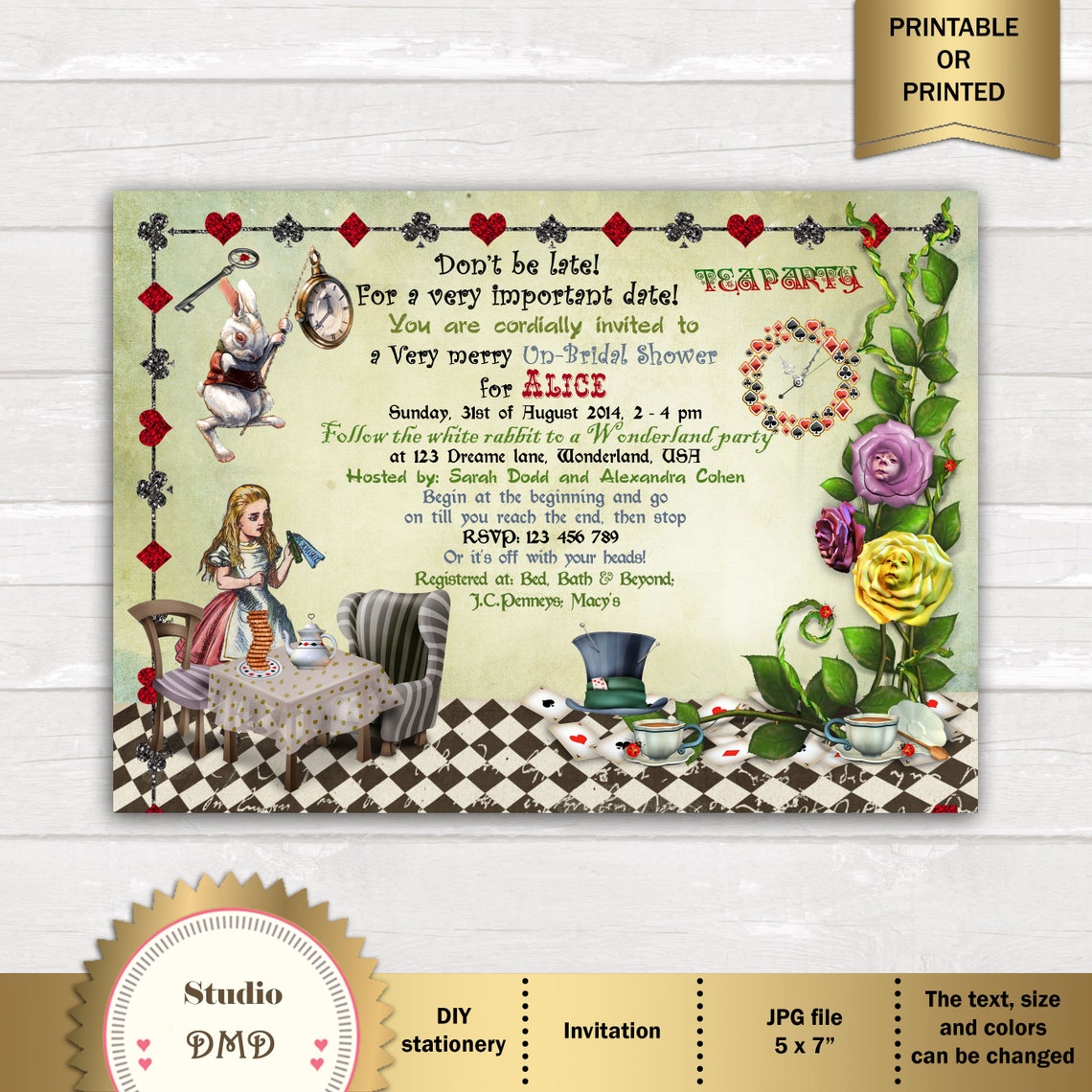 Alice in Wonderland Bridal Shower Invitation Wonderland Etsy