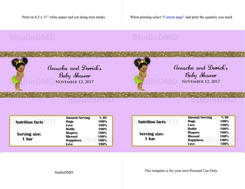 DOWNLOAD Instantly Printable Candy Bar Wrapper Little Princess Hershey/'s Chocolate Wrapper EDITABLE text in Word Royal Baby Shower