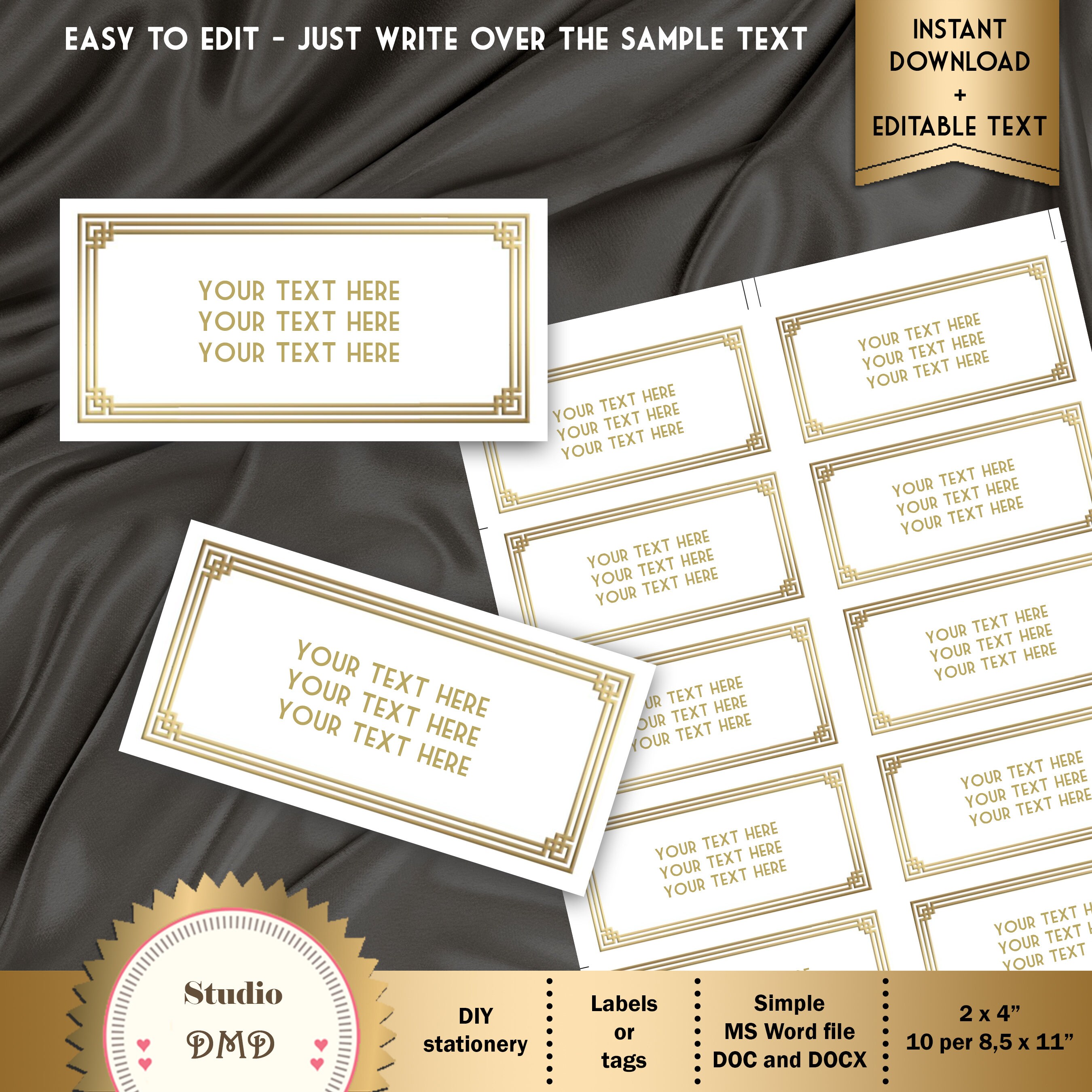 Great Gatsby Style Art Deco Labels or Favor Tags Printable Etsy