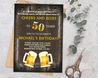 Beer Cheers Invitation, Adults Birthday, Grooms Party, ANY Occasion - 21st, 30th, 40th, 50 th, 60th - Printable Or Printed, RW01