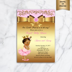 Princess Baby Shower Invitation, Little Princess Baby Shower Invite, Baby Girl, Royal Baby Shower, Pink Gold Printed Or Digital file, BS12 image 2