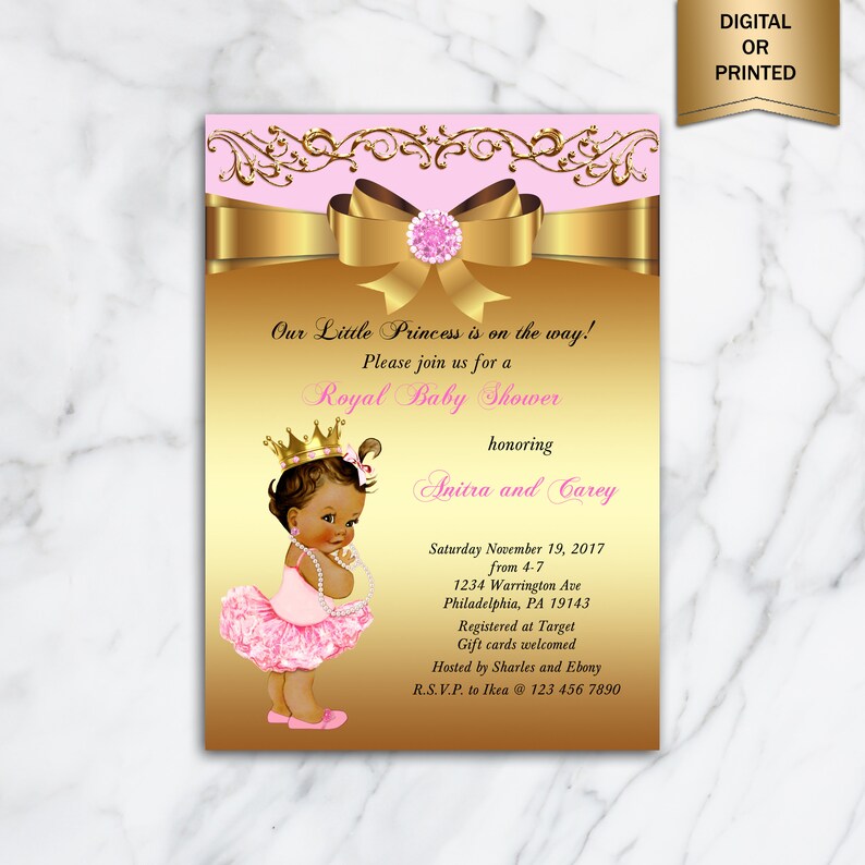 Princess Baby Shower Invitation, Little Princess Baby Shower Invite, Baby Girl, Royal Baby Shower, Pink Gold Printed Or Digital file, BS12 image 2