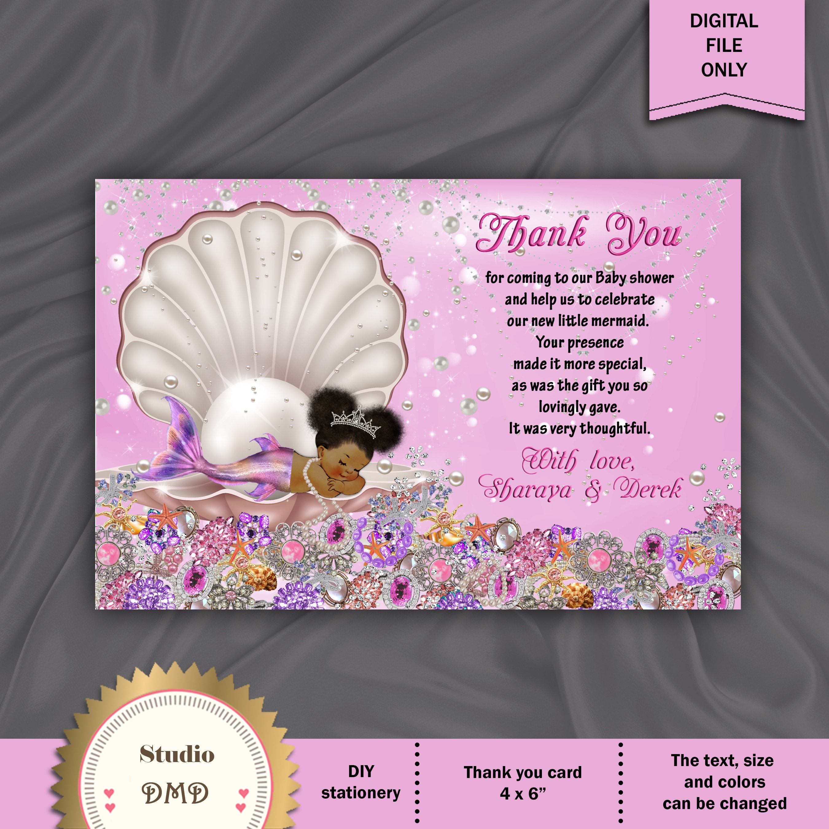 Printable Baby Shower Thank You Card Mermaid Baby Shower Etsy