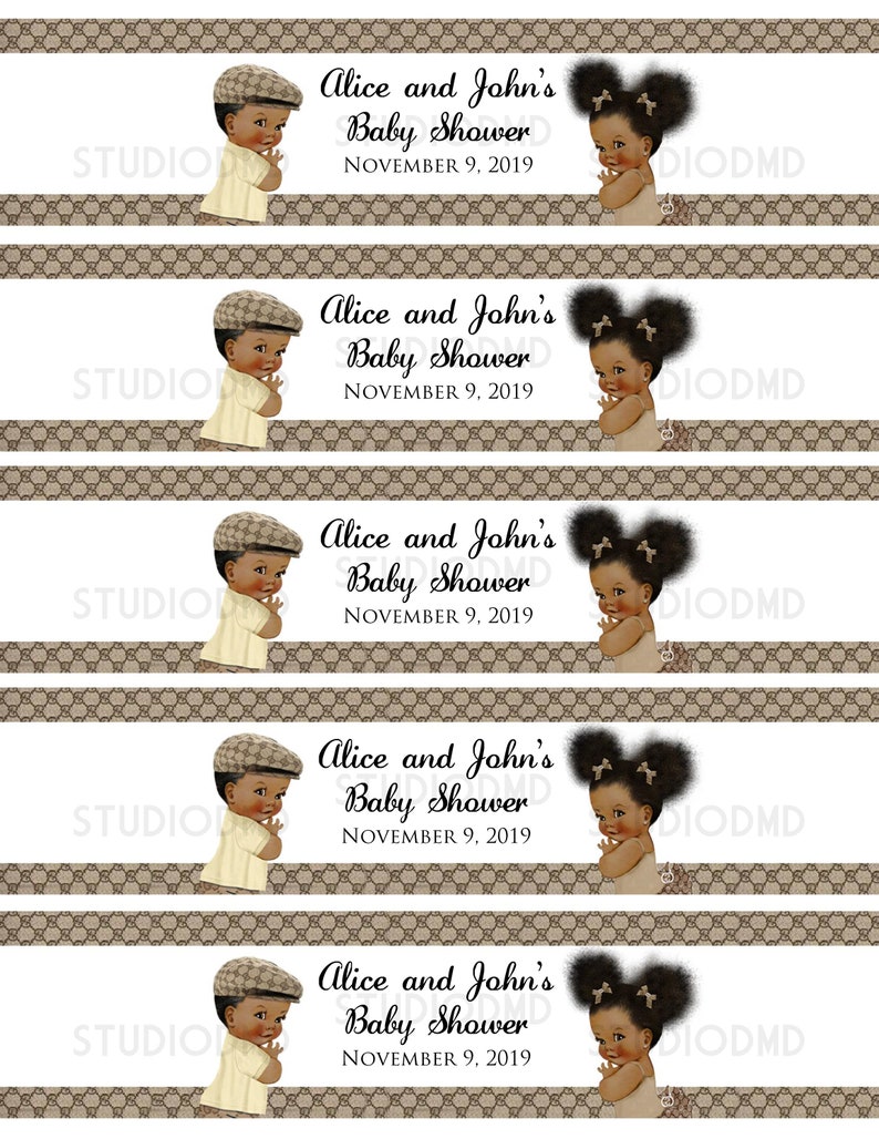Twins Boy Or Girl Printable Baby Shower Water Bottle Labels Digital File BS61 EDITABLE text in Microsoft\u00ae Word Gender Reveal
