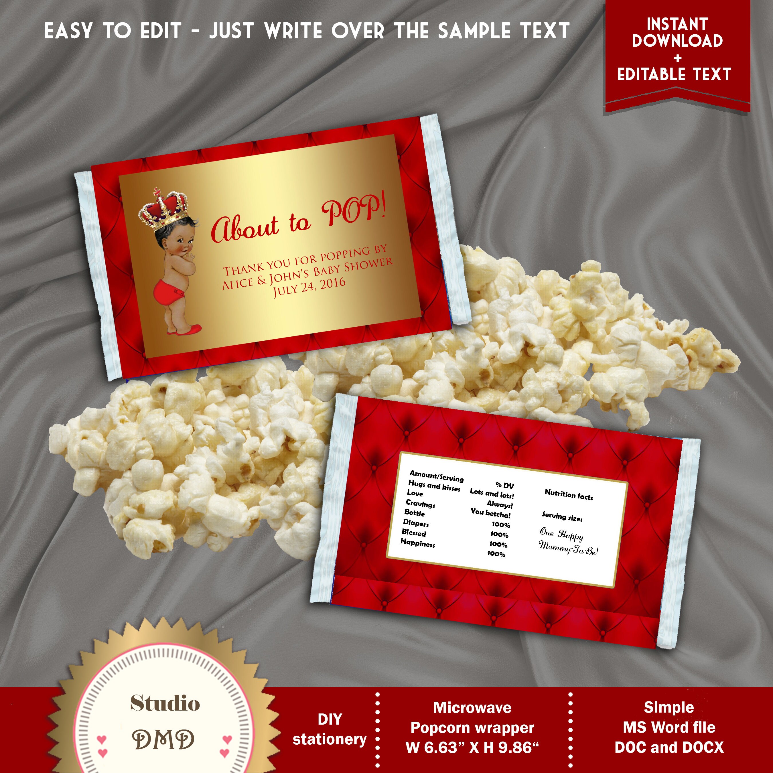 Printable Microwave Popcorn Wrapper Ready to Pop Little Etsy