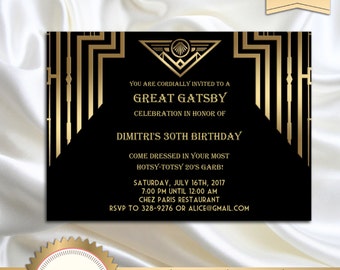Great Gatsby Style Art Deco Birthday Party Invitation, 30th 40th 50th 60th 70th 80th 90th - DOWNLOAD Instantly, EDITABLE TEXT in Word, GG01