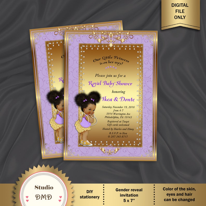 Little Princess Purple and Gold Baby Shower Invitation Puff - Etsy