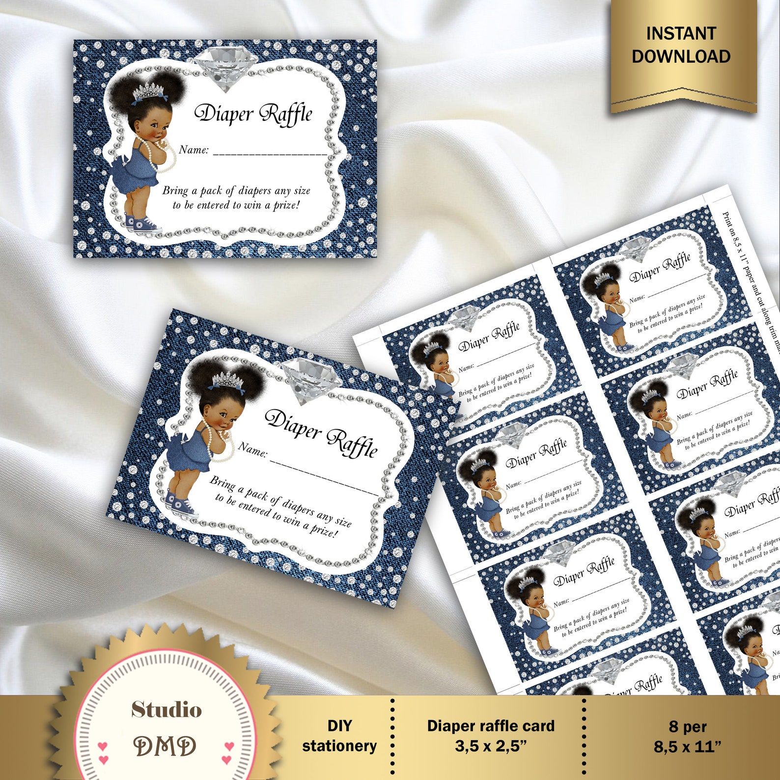Printable Diaper Raffle Cards Denim and Diamonds Baby Shower - Etsy