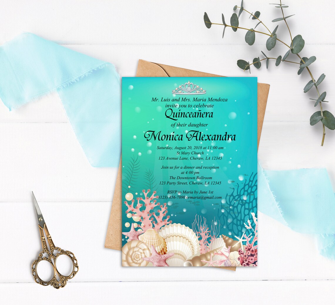 Quinceañera Invitation Under the Sea Invitation Birthday - Etsy