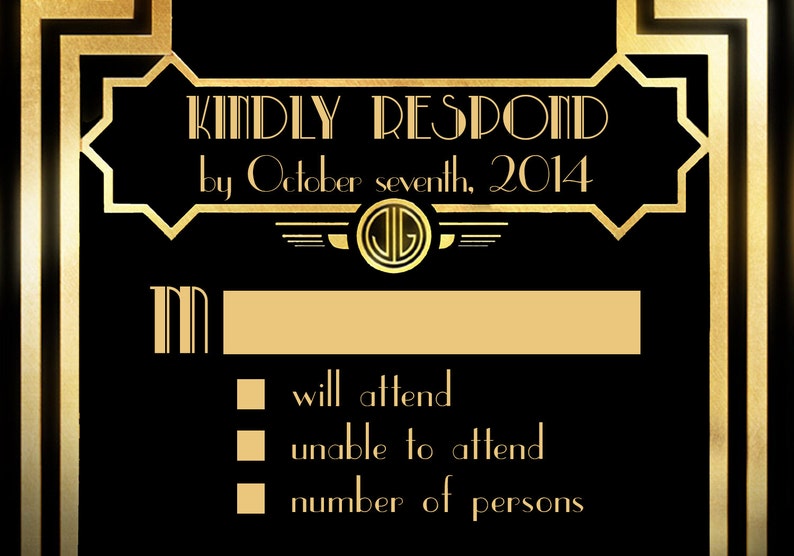 Great Gatsby Style Art Deco Wedding Invitation Suite with