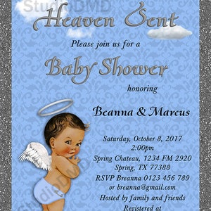 Heaven Sent Baby Shower Invitation, Sent From Heaven, Little Angel ...