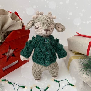 Crochet Amigurumi Reindeer, Handmade Toy, Soft Toy, Kids Gift, Stuffed ReinDeer, Christmas Crochet Doll, Cardigan, Dressed Toy image 1