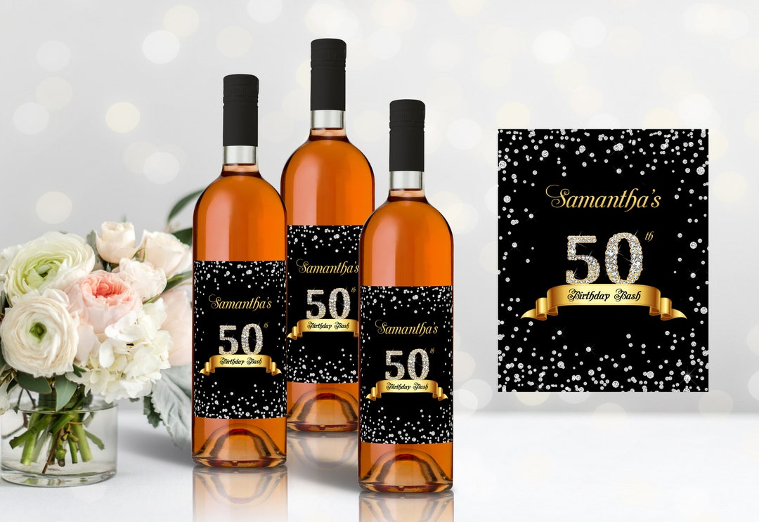 Printable Wine or Champagne Bottle Labels, 4 X 5, Diamonds, Black Gold, Birthday, Party ...