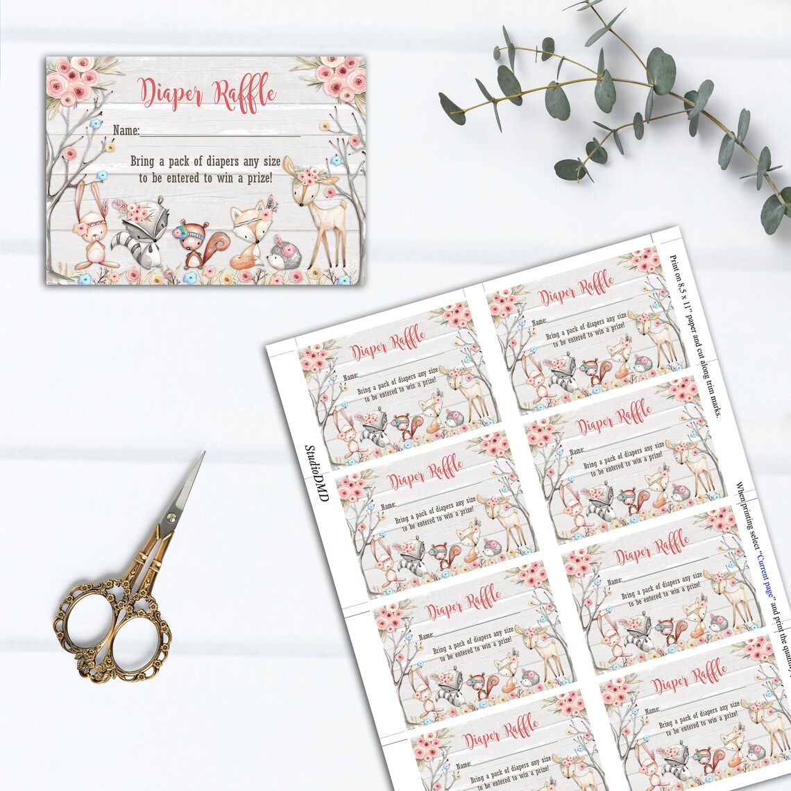 Printable Diaper Raffle Card Girl Baby Shower Forest - Etsy