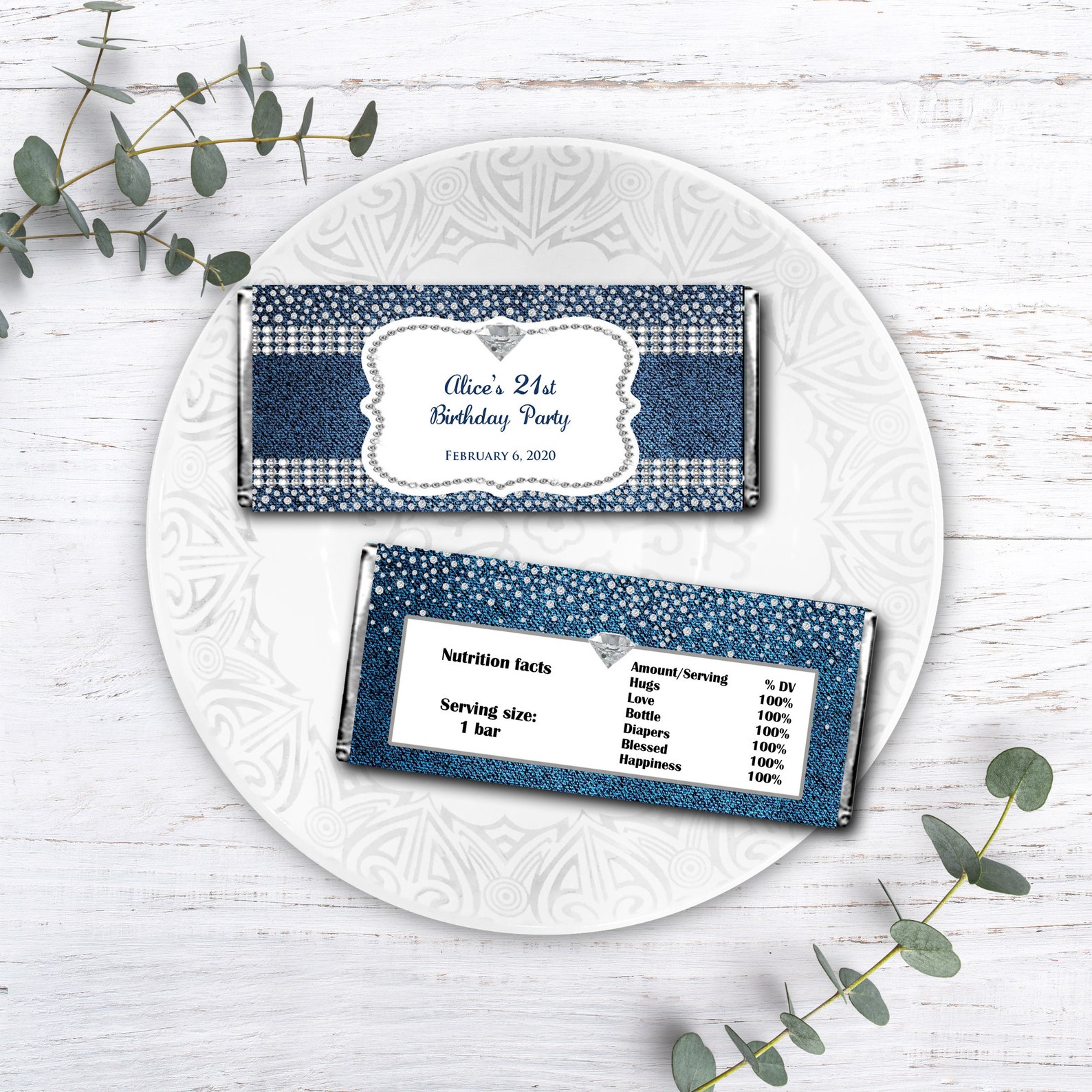 Printable Denim and Diamonds Candy Bar Wrapper Birthday Party | Etsy