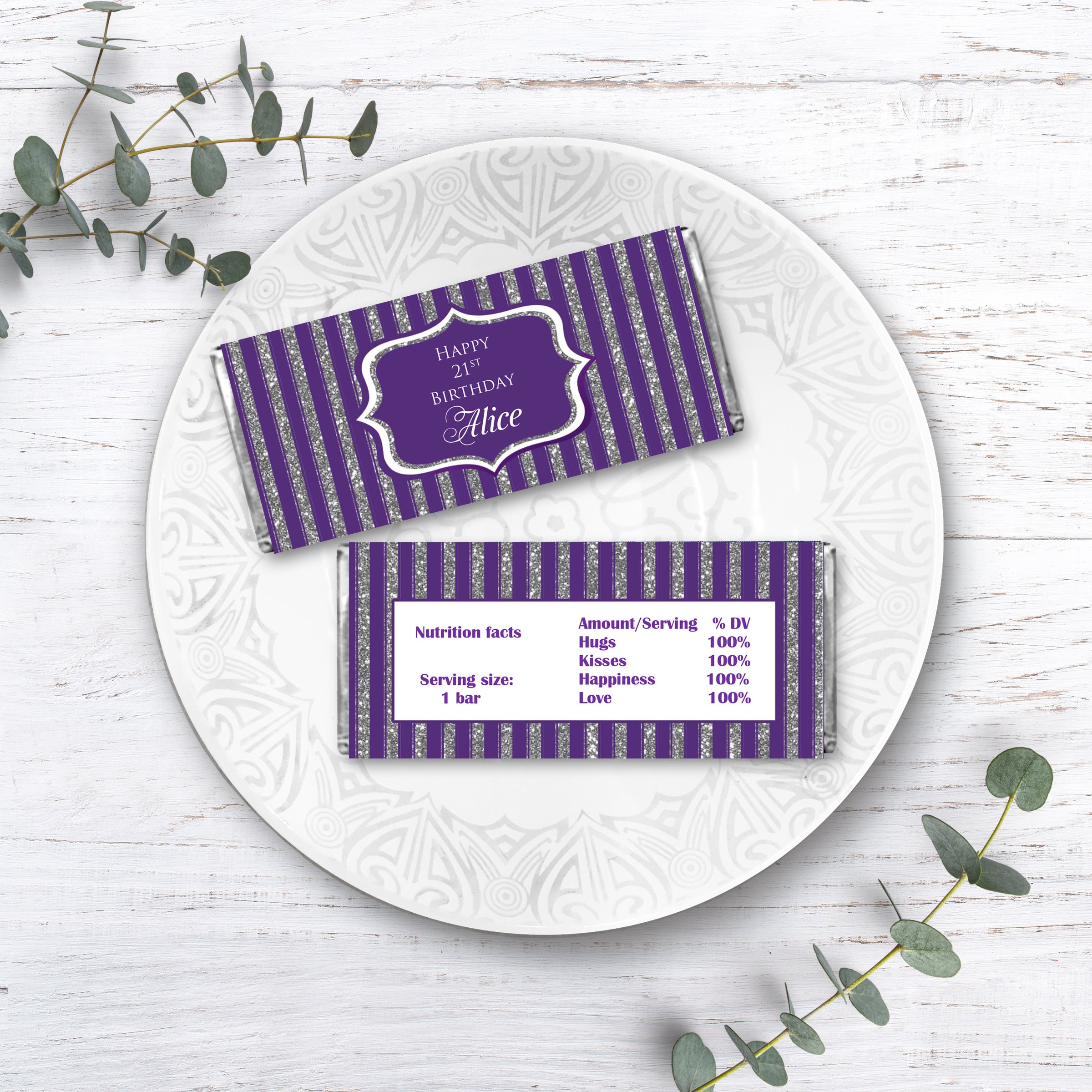 Printable Candy Bar Wrappers Elegant Purple and Silver  Etsy Intended For Candy Bar Wrapper Template Microsoft Word