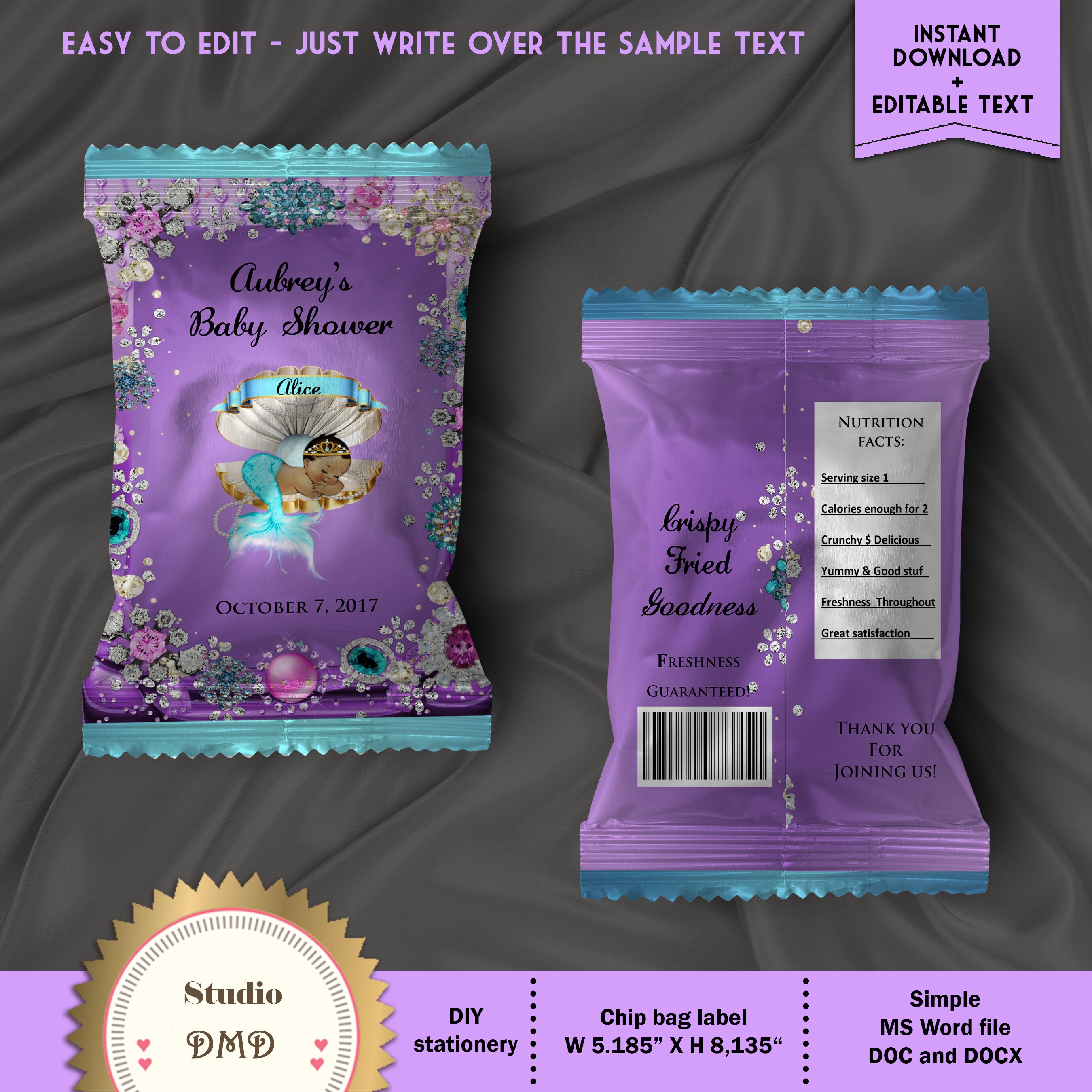 Printable Chip Bag Wrapper Labels Little Mermaid Royal Baby Etsy