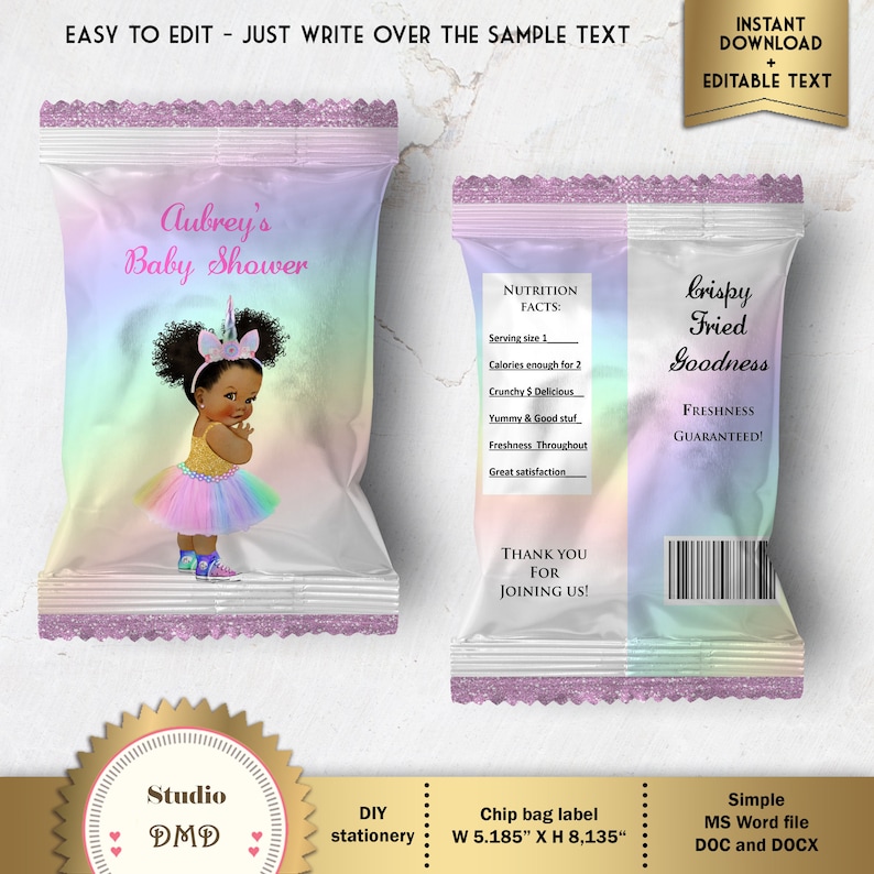 Printable Chip Bag Wrapper Labels Unicorn Baby Shower Baby - Etsy