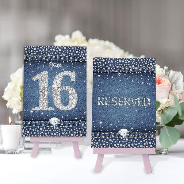Table Cards, Table Numbers, Table Decoration, Denim And Diamonds, Birthday Party, Baby Shower, Rhinestones - Instant Download, WB08, BS28