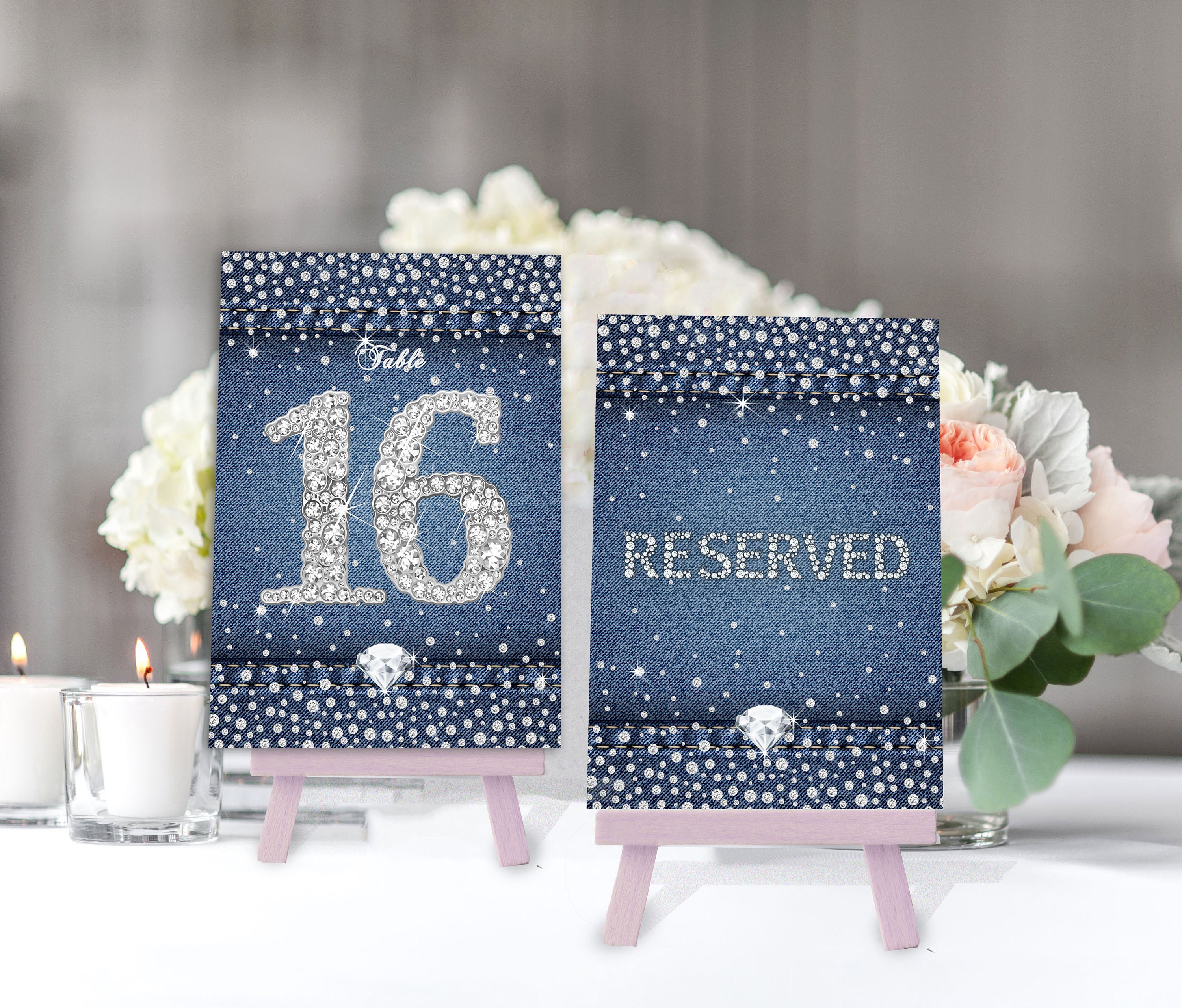 Table Cards Table Numbers Table Decoration Denim And Diamonds Birthday Party Baby Shower Rhinestones Instant Download WB08