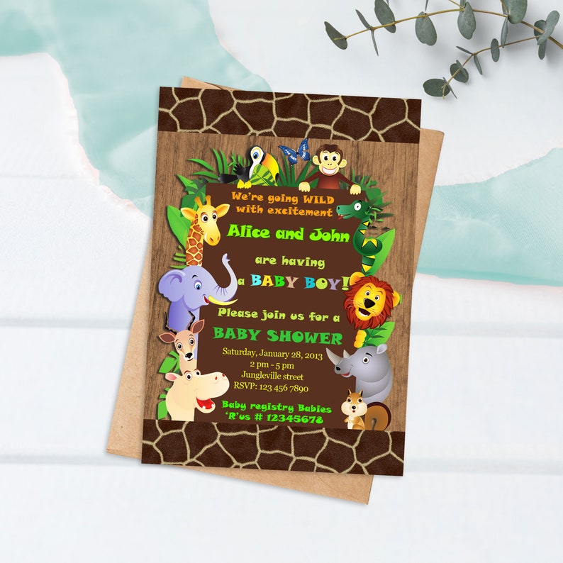 Jungle Animals Safari Baby Shower Invitation Baby Boy Boy Etsy UK