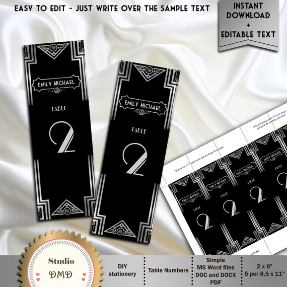 Great Gatsby Style Art Deco Silver Table Numbers Card Table Etsy