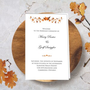Printable Wedding Program Template Autumn Fall Leaves Wedding - Etsy