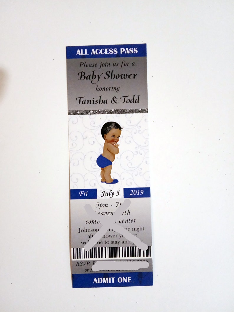 Boy Baby Shower Invitation Ticket Royal Blue and Silver Etsy