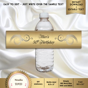Printable Water Bottle Labels Silver and Gold Labels - Etsy