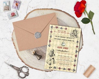 Alice in Wonderland Mad Hatter Bridal Shower Tea Party Invitation, Wonderland Wedding - DOWNLOAD Instantly, EDITABLE TEXT in Word, AW01