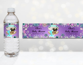 Mermaid Baby Shower Bottle Labels, Mermaid Water Bottle Labels, Bed of Gems, Digital File, EDITABLE text, Microsoft® Word Format, BSM03