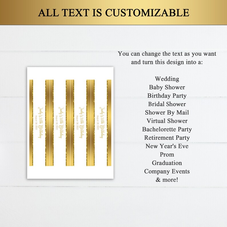 White and Gold Water Bottle Label With Photo Birthday Etsy