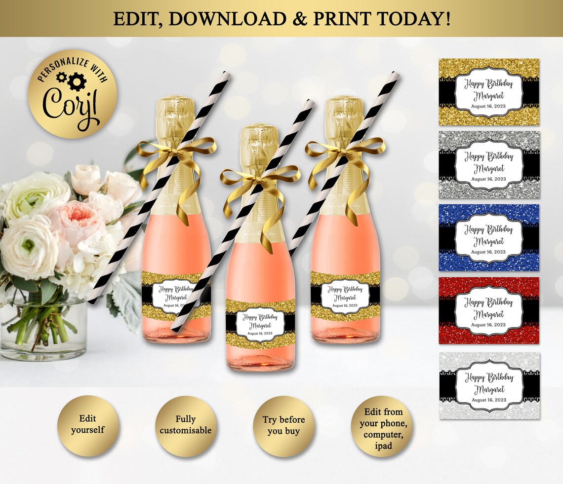 Printable Wine or Champagne Mini Bottle Labels Mini Apple - Etsy