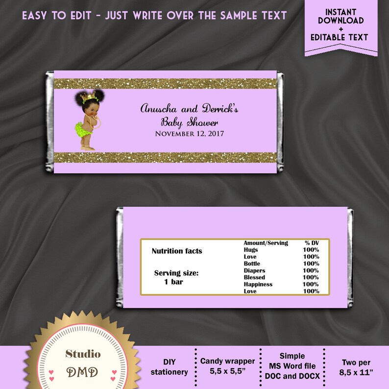 DOWNLOAD Instantly Printable Candy Bar Wrapper Little Princess Hershey/'s Chocolate Wrapper EDITABLE text in Word Royal Baby Shower