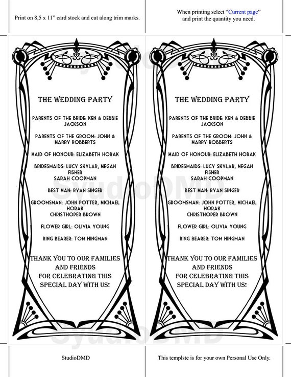 Printable Wedding Program Template Art Deco Great Gatsby Etsy