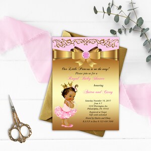 Princess Baby Shower Invitation, Little Princess Baby Shower Invite, Baby Girl, Royal Baby Shower, Pink Gold Printed Or Digital file, BS12 image 1