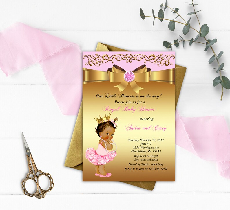 Princess Baby Shower Invitation, Little Princess Baby Shower Invite, Baby Girl, Royal Baby Shower, Pink Gold Printed Or Digital file, BS12 image 1