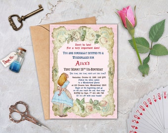 Alice in Wonderland Invitation, Mad Hatter Tea Party, Birthday or Wedding, Baby Shower, Bridal  Shower - Printable Or Printed, AW04