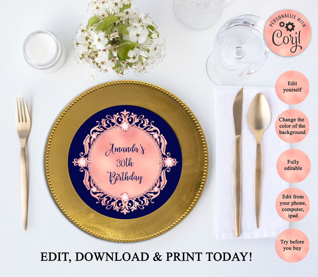 Printable Charger Plate Insert or Centerpiece Navy Blue and Etsy