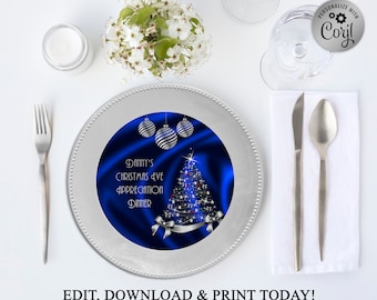 Printable Charger Plate Insert Or Centerpiece, Christmas Eve Decoration, Christmas Charger Insert, Blue, Silver, DOWNLOAD Instantly, Corjl