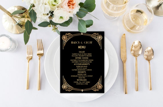 Druckbare Menu Karte Vorlage Grosse Gatsby Stil Art Deco Etsy