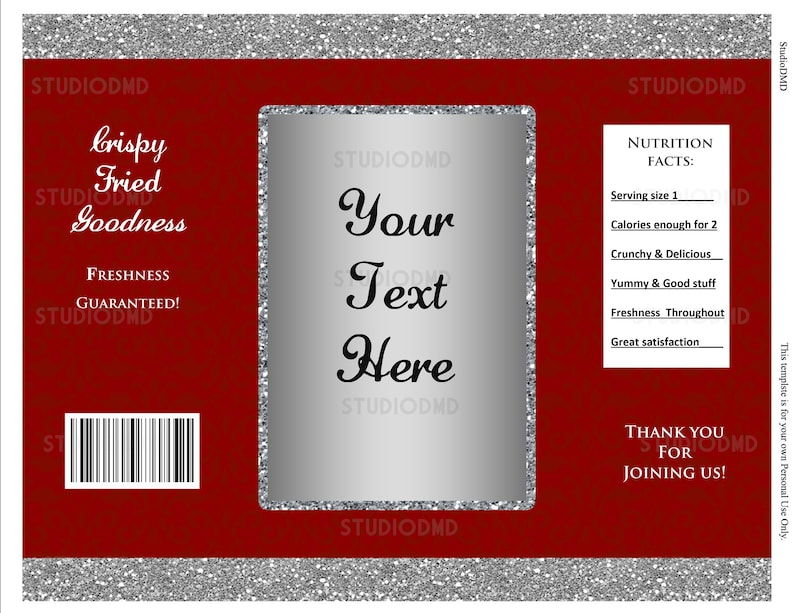 WB12 EDITABLE text Anniversary Gala Night Prom DOWNLOAD Instantly Birthday Party Baby Shower Red and Silver Chip Bag Wrapper Labels