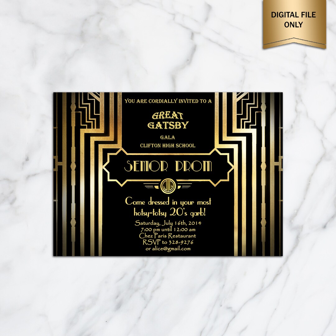Great Gatsby Style Art Deco Prom Invitation, Roaring Twenties, 1920's