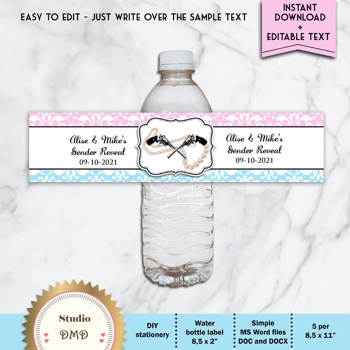 Printable Gender Reveal Water Bottle Labels Pistols or - Etsy