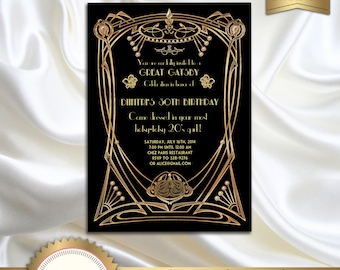 Great Gatsby Style Art Deco Birthday Party Invitation - Black and Gold - DOWNLOAD Instantly - EDITABLE TEXT - Microsoft® Word Format, GG02