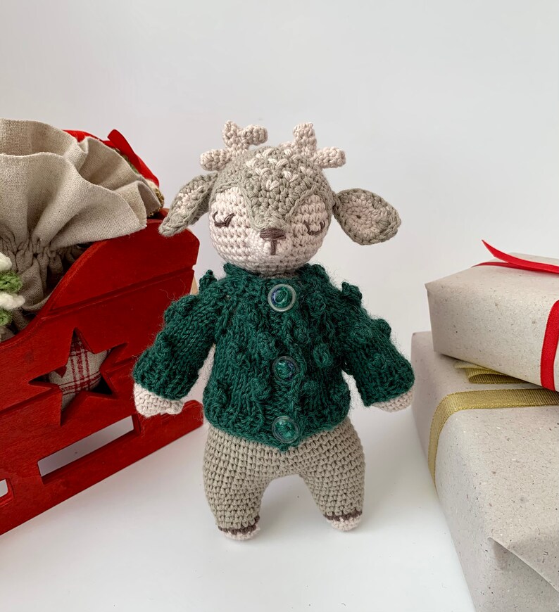 Crochet Amigurumi Reindeer, Handmade Toy, Soft Toy, Kids Gift, Stuffed ReinDeer, Christmas Crochet Doll, Cardigan, Dressed Toy image 6