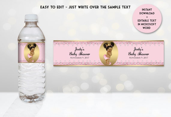 Pink and Gold Little Princess Water Bottle Labels