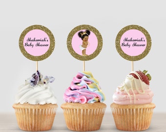 Little Princess Baby Shower Cupcake Toppers, Royal Baby Shower, Pink and Gold, Digital File, EDITABLE Microsoft® Word Format, BSPG01