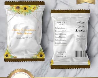 Printable Chip Bag Wrapper Labels, Sunflower Greenery Baby Shower, Baby Girl, Yellow, Floral, EDITABLE text in Word, Instant DOWNLOAD, BS57