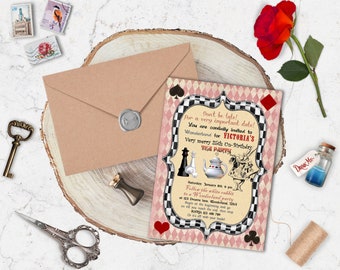 Alice in Wonderland Invitation, Vintage Birthday Tea Party Collection, Birthday, Baby Shower, Bridal shower Tea Party - Printable Or Printed
